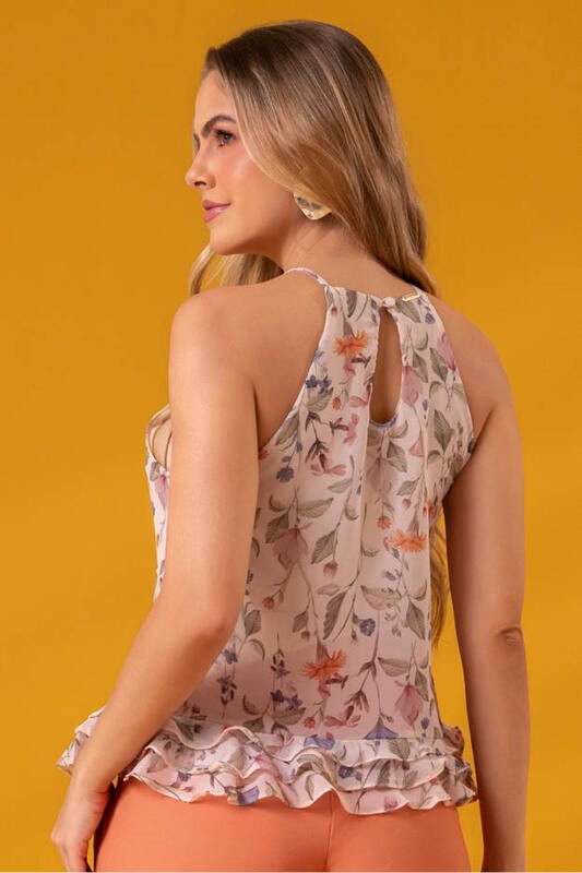 Blusa Regata Alca Fina Com Babados Na Barra