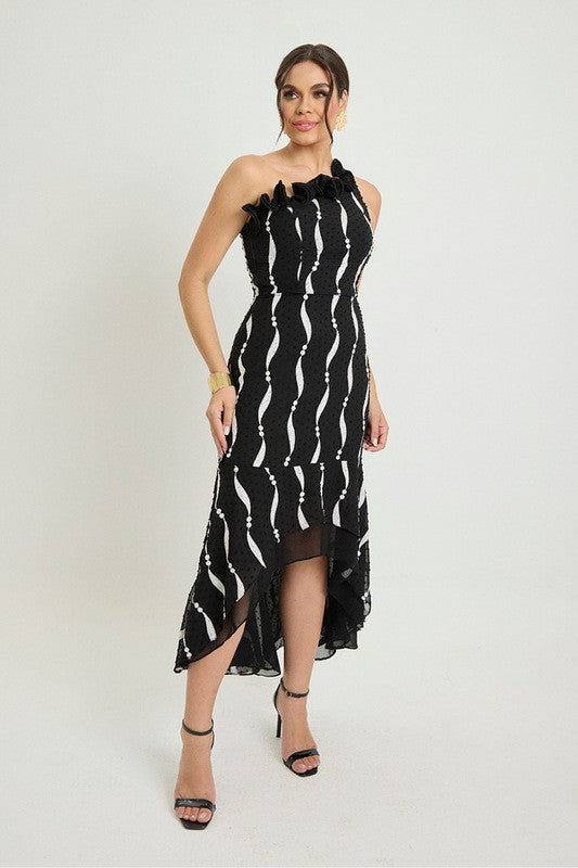 Vestido Plano Longo Ombro So Com Babados