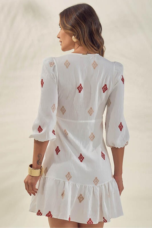 Vestido  Curto Com Manga 3/4