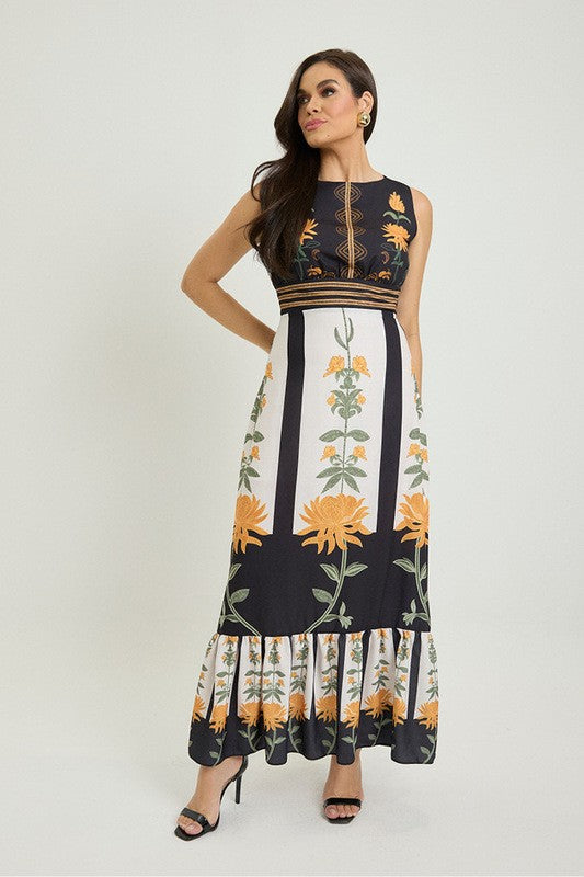 Vestido Plano Longo Com Decote Canoa