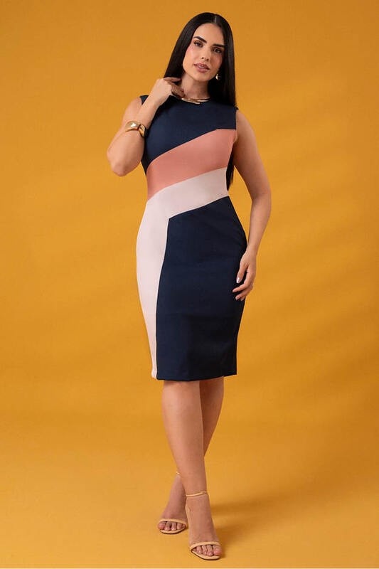 Vestido Midi Com Bloco De Cor