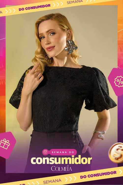 Carregar imagem 1 na visualização da galeria. Blusa De Renda Com Mangas Balone