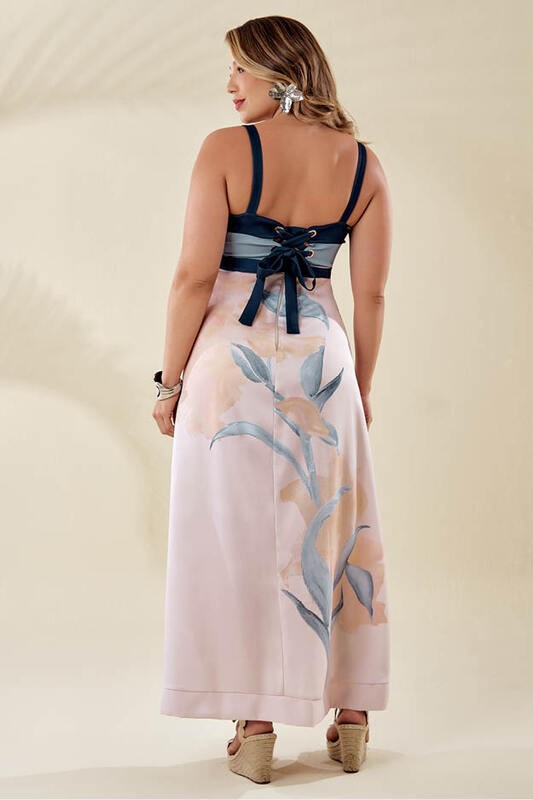 Vestido  Longo Bicolor Com Amarracao