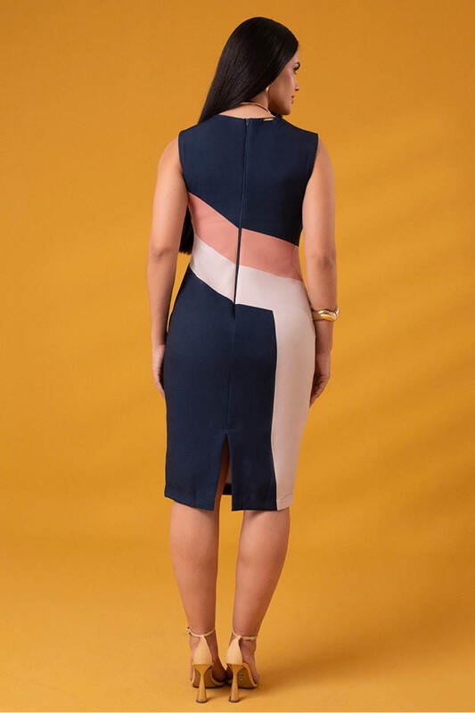 Vestido Midi Com Bloco De Cor