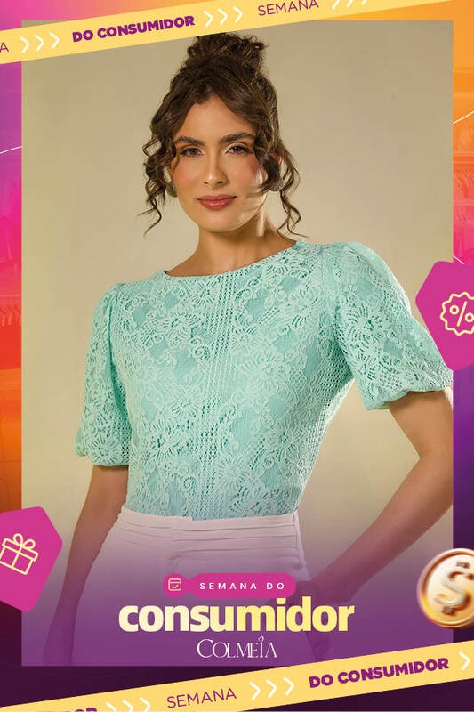 Blusa De Renda Com Mangas Balone