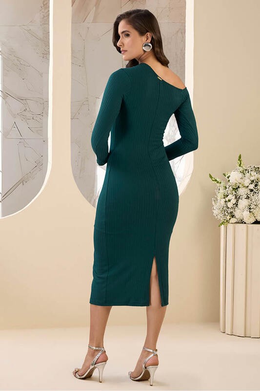 Vestido Canelado Ombro Assimetrico