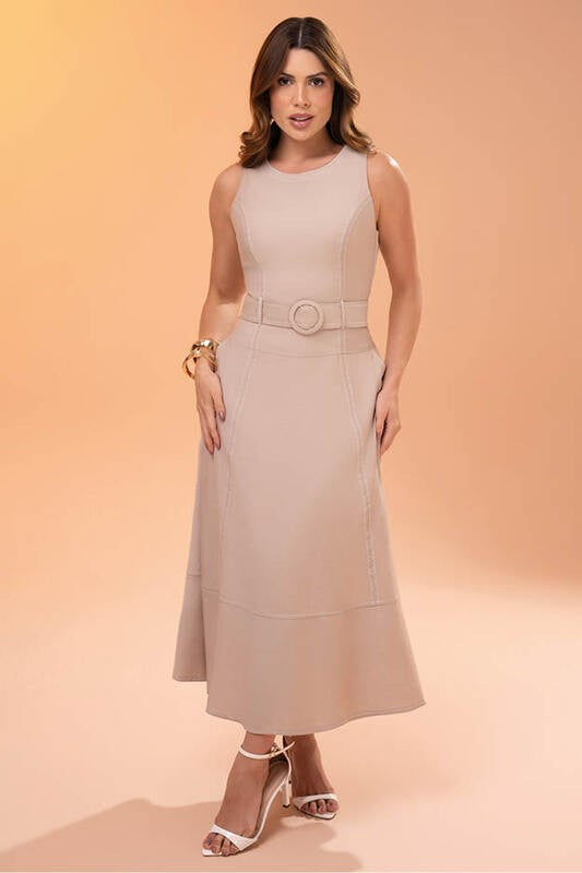 Vestido Midi Cavado Com Cinto
