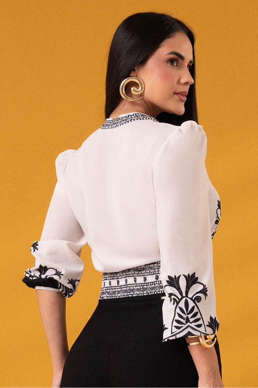 Blusa Estampado Manga Longa Com Pala