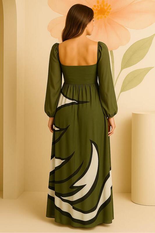 Vestido Longo Com Mangas E Busto Drapeado