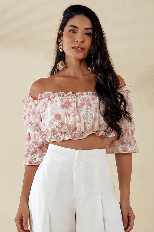Carregar imagem 1 na visualização da galeria. Blusa Top Com Manga Bufantes E Babados
