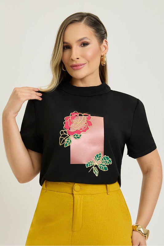Blusa Baby Look Com Gola Alta