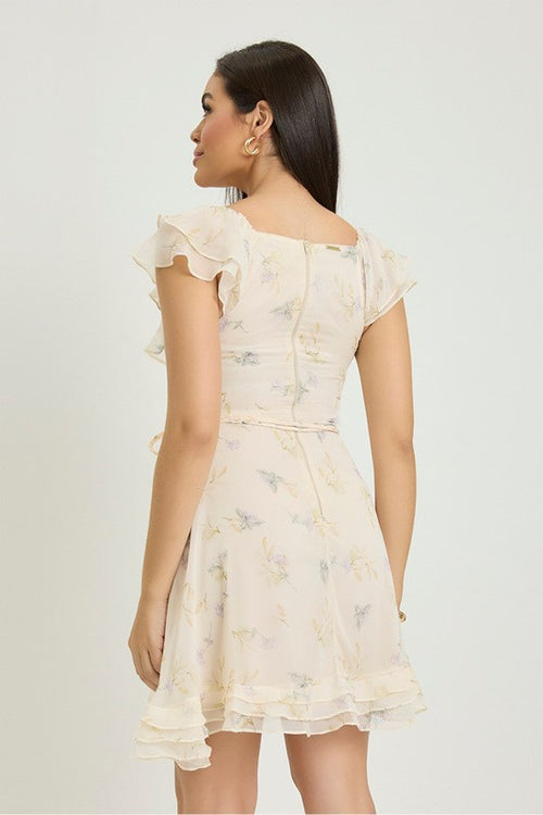 Carregar imagem 1 na visualização da galeria. Vestido Plano Curto Com Babados E Cinto Com Flor