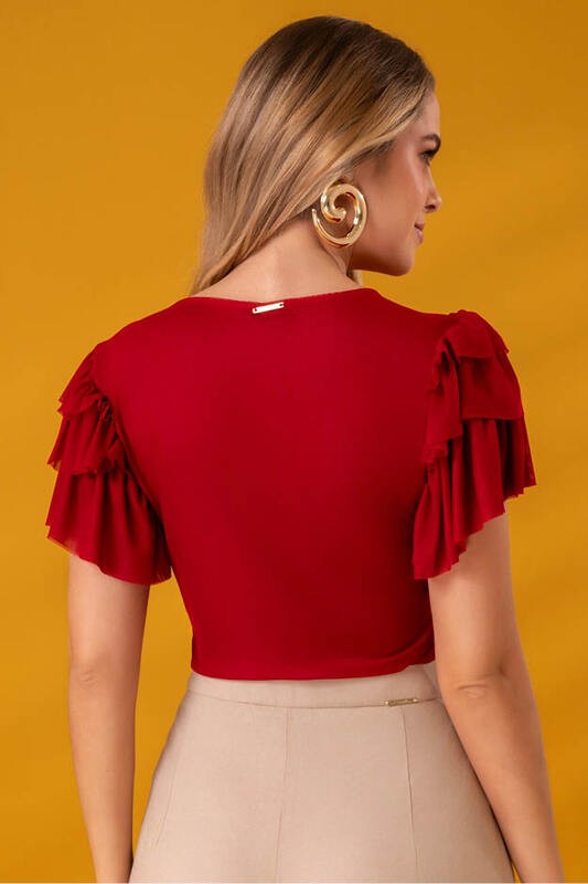 Blusa Baby Look Em Tule Com Babados