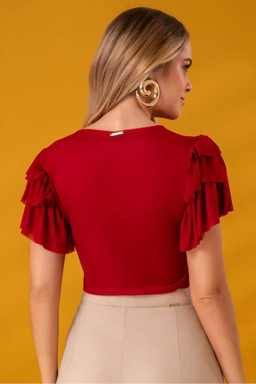 Carregar imagem 1 na visualização da galeria. Blusa Baby Look Em Tule Com Babados