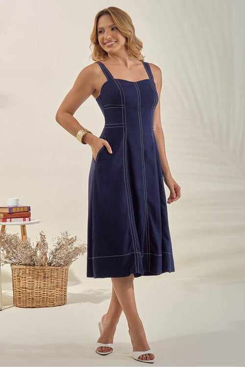 Carregar imagem 1 na visualização da galeria. Vestido  Midi Com Pespontos