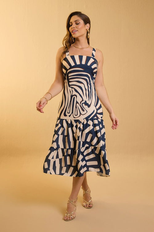 Carregar imagem 1 na visualização da galeria. Vestido Midi Geometrico