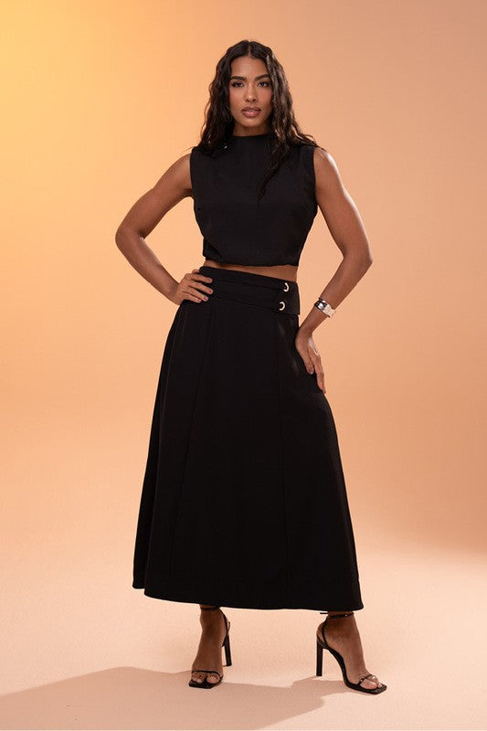 Conjunto Blusa Semi Cropped Com Gola Alta E Saia