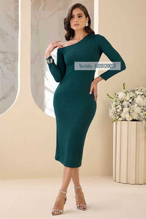 Carregar imagem 1 na visualização da galeria. Vestido Canelado Ombro Assimetrico