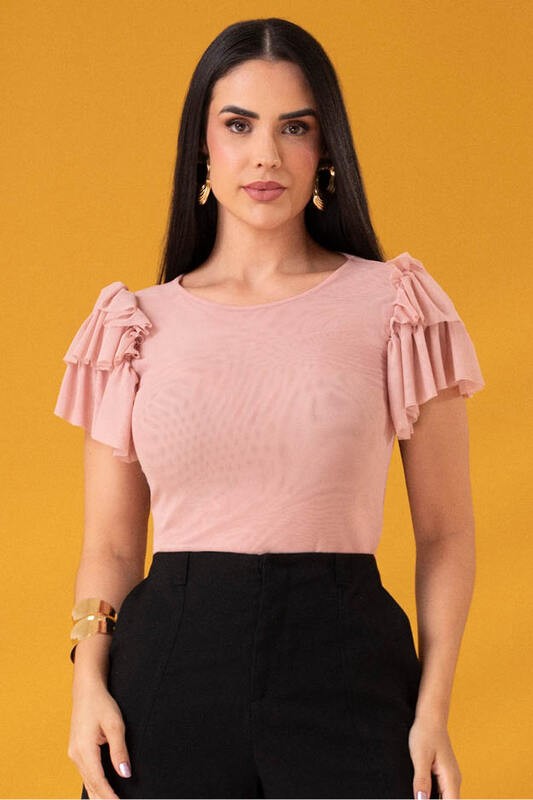 Blusa Baby Look Em Tule Com Babados