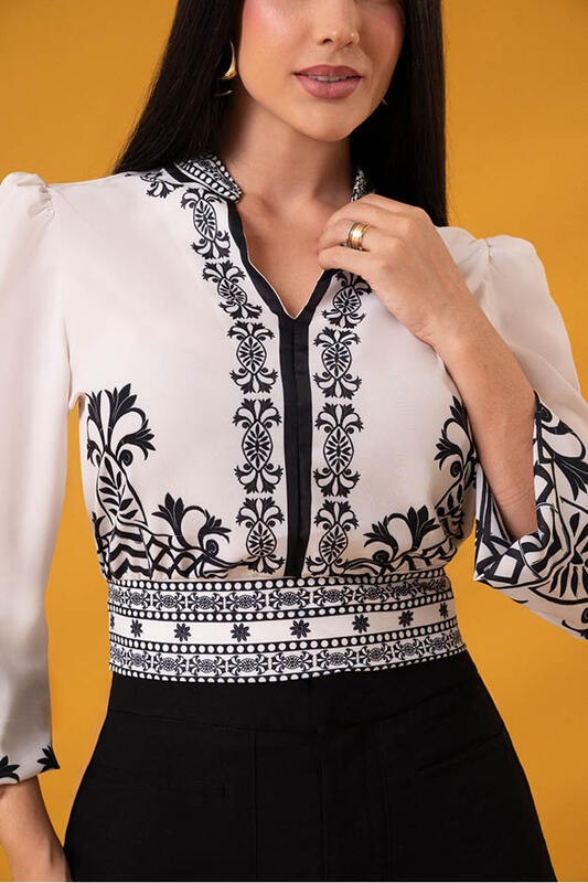 Blusa Estampado Manga Longa Com Pala