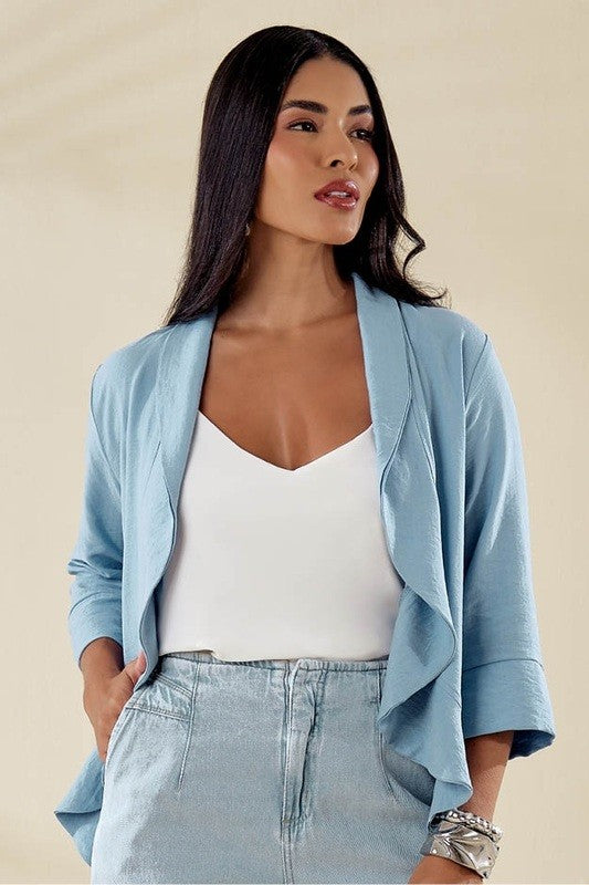 Outwear Blazer Com Babado E Manga 3/4