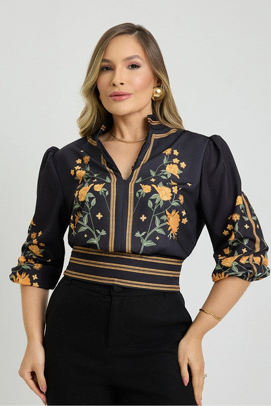 Blusa Semi Cropped Com Manga Longa