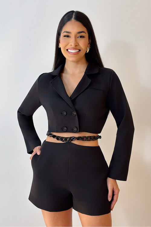 Carregar imagem 1 na visualização da galeria. Conjunto De Blazer Curto E Short Com Corrente
