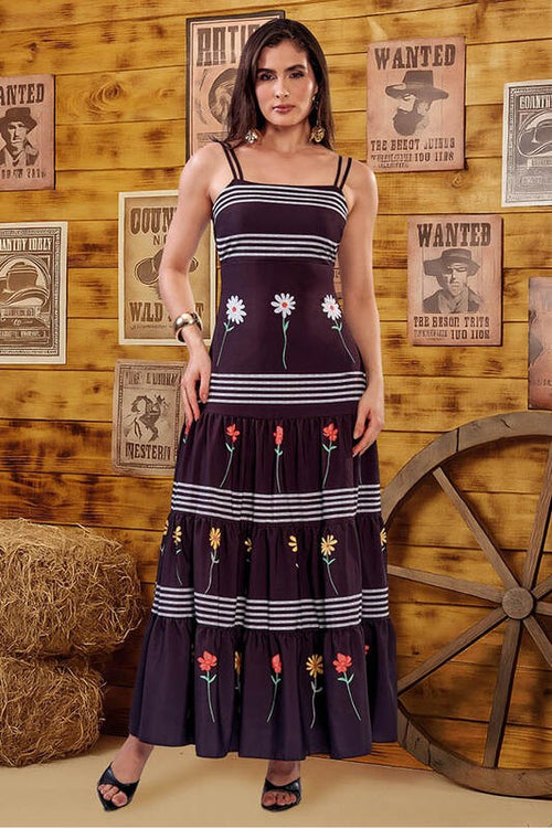 Carregar imagem 1 na visualização da galeria. Vestido  Longo Com Marias E Alca Delicada