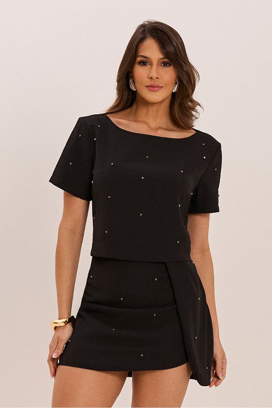 Conjunto Blusa Semi Cropped E Saia Transpassada