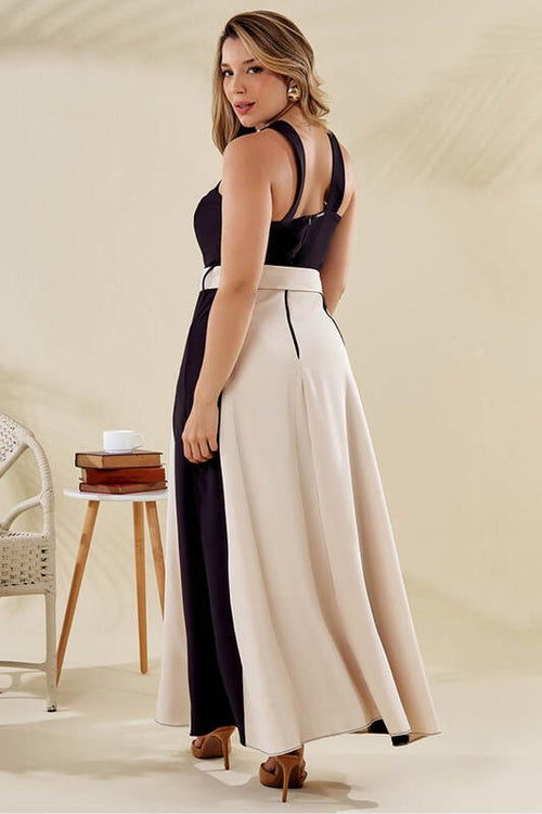 Carregar imagem 1 na visualização da galeria. Vestido Longo Bicolor Transpassado Com Cinto