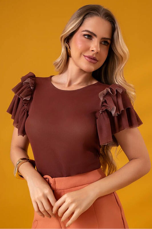 Blusa Baby Look Em Tule Com Babados