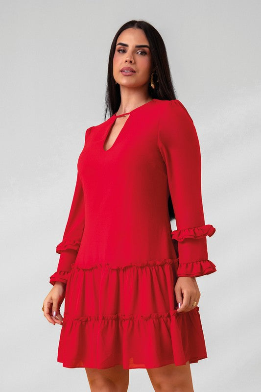 Vestido Manga Sino Com Babados