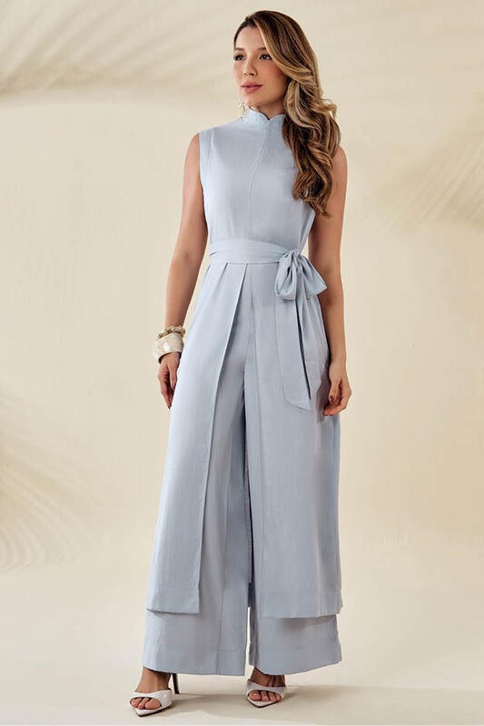 Conjunto De Tunica Com Faixa E Calca Pantalona
