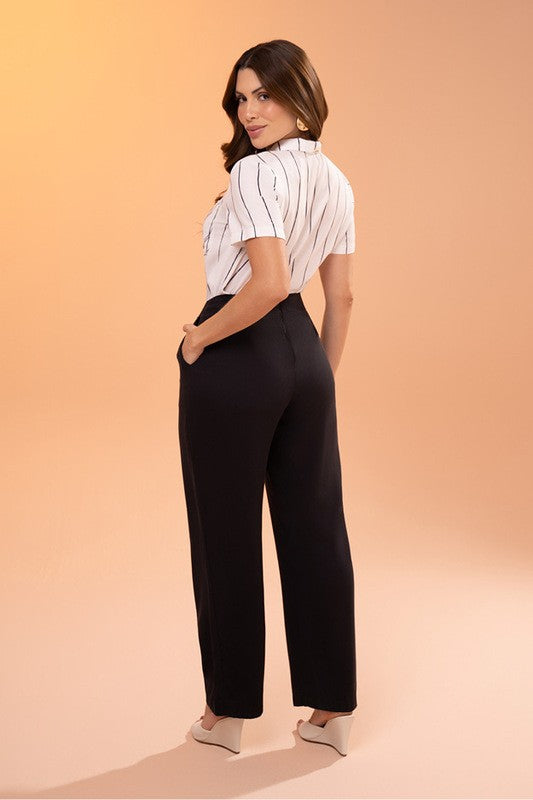Conjunto De Blusa Com Gola E Calca