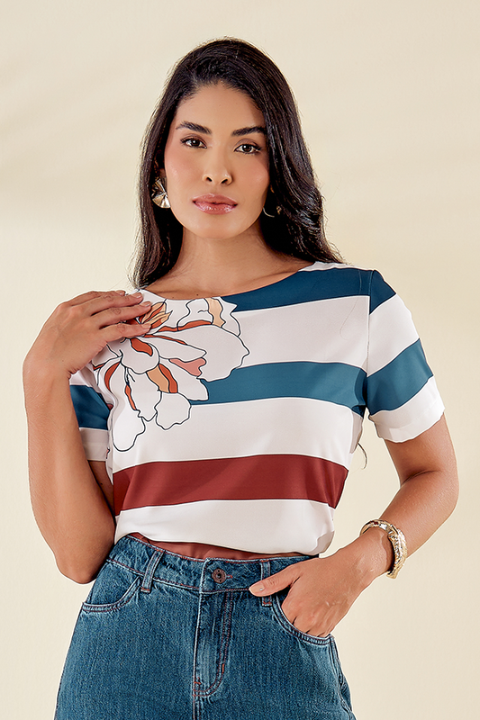 Blusa Baby Look Com Manga Curta