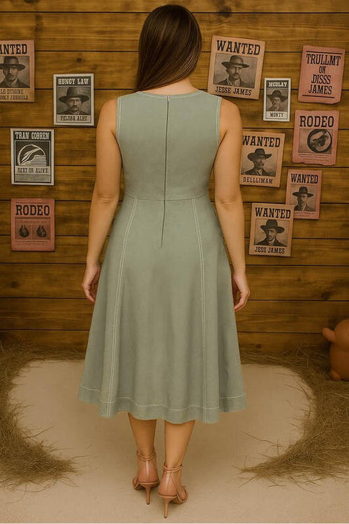Carregar imagem 1 na visualização da galeria. Vestido Midi Com Pespontos Contrastantes