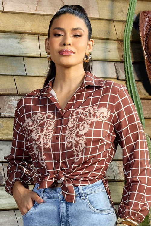 Carregar imagem 1 na visualização da galeria. Blusa Camisa  Ajustada Com Mangas Longas