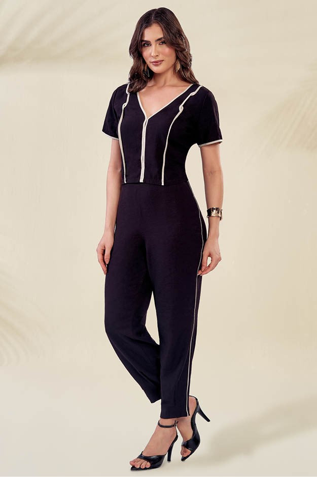 Conjunto Blusa Com Manga Bicolor E Calca