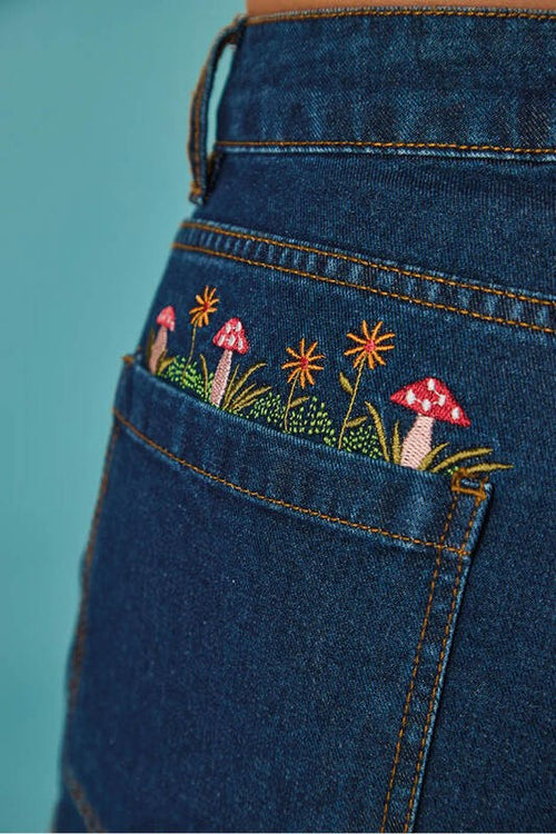 Carregar imagem 1 na visualização da galeria. Alto Verao Short Jeans Propria Barra Virada E Bolso Bordado