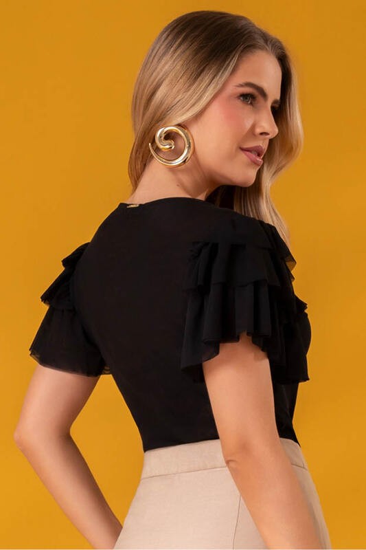 Blusa Baby Look Em Tule Com Babados