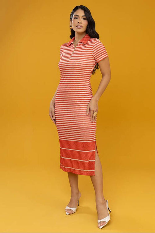 Carregar imagem 1 na visualização da galeria. Vestido Midi Com Gola E Ziper Frontal