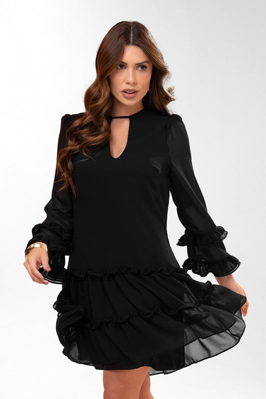 Vestido Manga Sino Com Babados