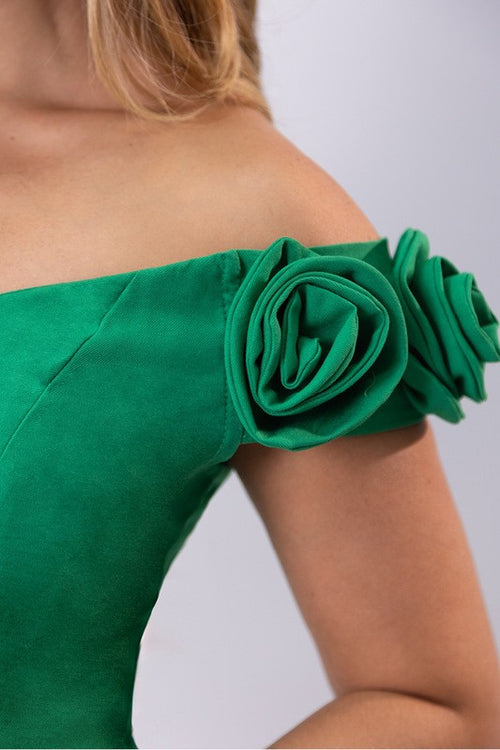 Carregar imagem 1 na visualização da galeria. Vestido Plano Midi Ombro A Ombro Com Flor Aplicada