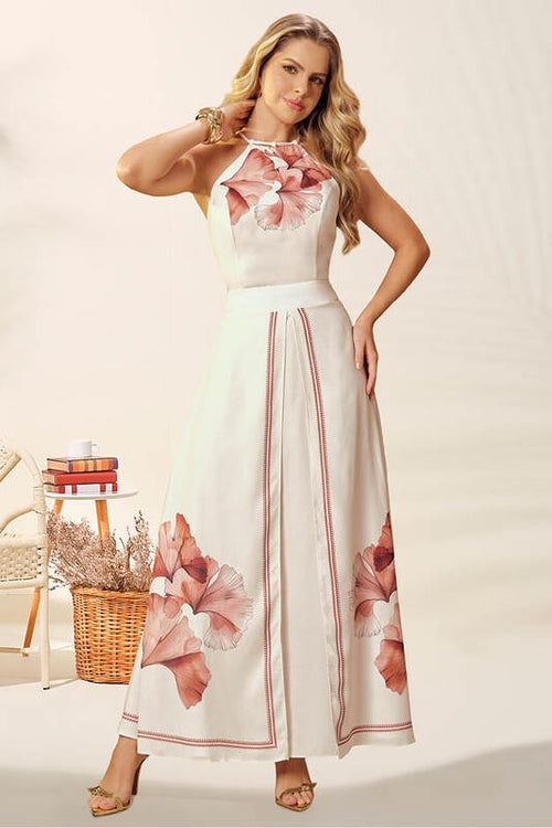 Carregar imagem 1 na visualização da galeria. Conjunto Blusa Cropped E Saia Longa Max Folha