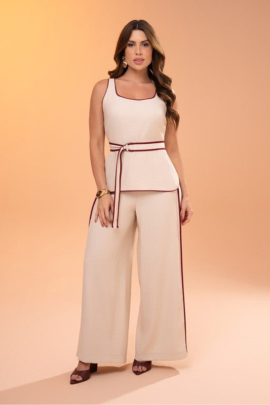Conjunto Blusa Alongada E Calca Com Detalhes
