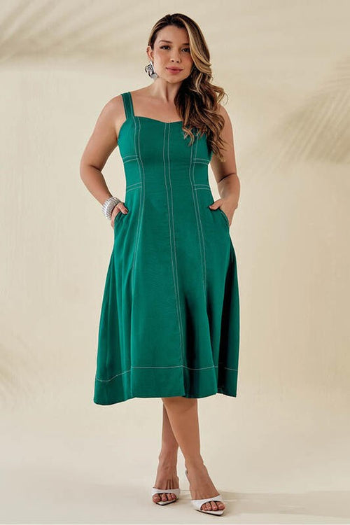 Carregar imagem 1 na visualização da galeria. Vestido  Midi Com Pespontos