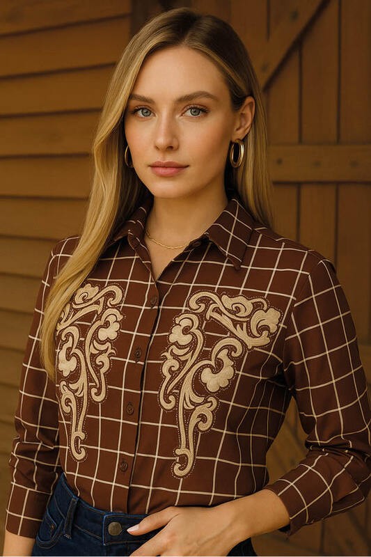 Blusa Camisa  Ajustada Com Mangas Longas