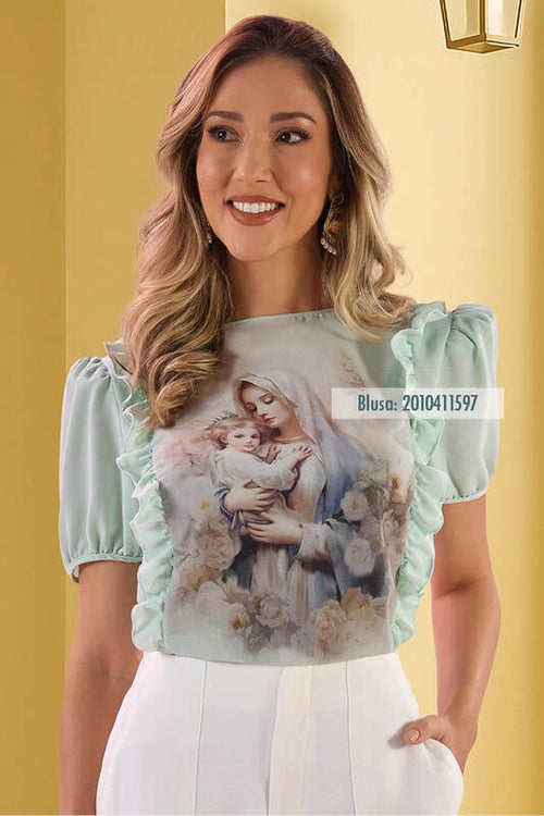 Carregar imagem 1 na visualização da galeria. Blusa Baby Look Nossa Senhora