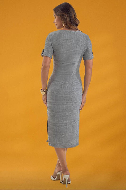 Vestido Midi Manga E Fenda Lateral