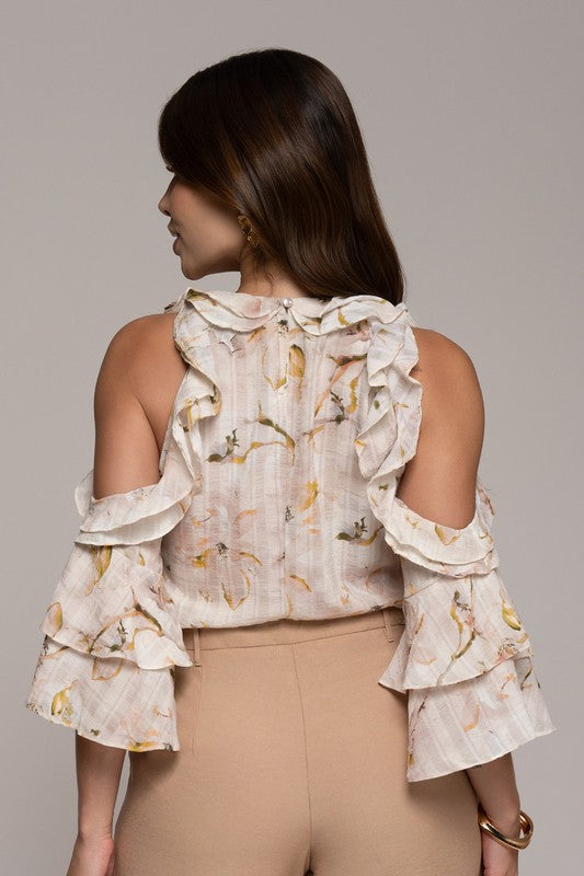 Blusa Manga Longa Com Babados E Ombro Vazado